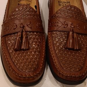 Nunn Bush Mens Cognac  Woven Slip Ons Loafer Size 9.5M Memory Foam